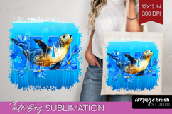 Seal Floral Tote Bag Sea Blue Tote Bag PNG Sublimation Product Image 1