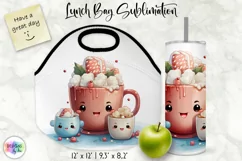 Christmas Lunch Bag Print | Kawaii Hot Chocolate and Cookies Product Image 1