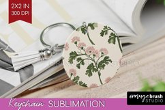 Vintage Flowers Keychain PNG - Floral Keychain Sublimation Product Image 1