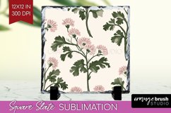 Vintage Flowers Slate PNG - Floral Square Slate Sublimation Product Image 1