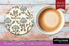 Vintage Flowers Round Coaster - Floral Coaster PNG Product Image 1