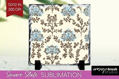 Vintage Flowers Slate PNG - Floral Square Slate Sublimation Product Image 1