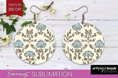 Vintage Flowers Round Earrings - Floral PNG Sublimation Product Image 1