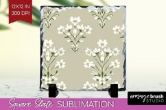 Vintage Flowers Slate PNG - Floral Square Slate Sublimation Product Image 1