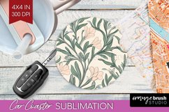 Vintage Flowers Car Coaster - Floral Coaster PNG Sublimation Product Image 1