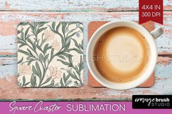 Vintage Flowers Square Coaster - Floral Coaster PNG Product Image 1