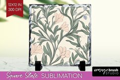 Vintage Flowers Slate PNG - Floral Square Slate Sublimation Product Image 1