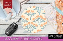 Vintage Flowers Car Coaster - Floral Coaster PNG Sublimation Product Image 1