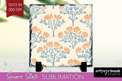 Vintage Flowers Slate PNG - Floral Square Slate Sublimation Product Image 1