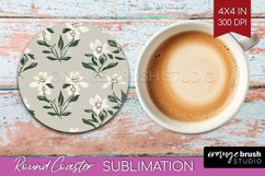 Vintage Flowers Round Coaster - Floral Coaster PNG Product Image 1