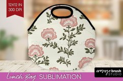 Vintage Flowers Lunch Bag - Floral Lunch Bug PNG Sublimation Product Image 1