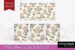Vintage Flowers Mug Wrap - Floral Mug PNG Sublimation Product Image 1