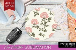 Vintage Flowers Car Coaster - Floral Coaster PNG Sublimation Product Image 1