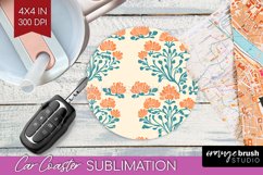 Vintage Flowers Car Coaster - Floral Coaster PNG Sublimation Product Image 1