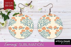 Vintage Flowers Round Earrings - Floral PNG Sublimation Product Image 1