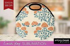 Vintage Flowers Lunch Bag - Floral Lunch Bug PNG Sublimation Product Image 1