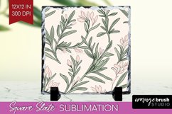 Vintage Flowers Slate PNG - Floral Square Slate Sublimation Product Image 1