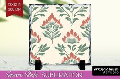 Vintage Flowers Slate PNG - Floral Square Slate Sublimation Product Image 1