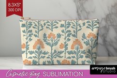 Vintage Flowers Cosmetic Bag - Floral Makeup Bag PNG Product Image 1