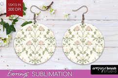Vintage Flowers Round Earrings - Floral PNG Sublimation Product Image 1