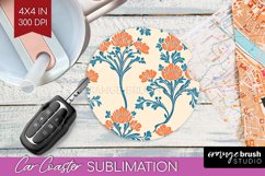 Vintage Flowers Car Coaster - Floral Coaster PNG Sublimation Product Image 1