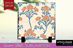 Vintage Flowers Slate PNG - Floral Square Slate Sublimation Product Image 1