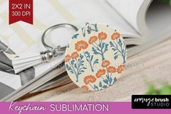 Vintage Flowers Keychain PNG - Floral Keychain Sublimation Product Image 1