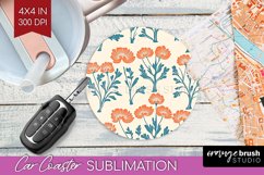 Vintage Flowers Car Coaster - Floral Coaster PNG Sublimation Product Image 1