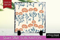 Vintage Flowers Slate PNG - Floral Square Slate Sublimation Product Image 1