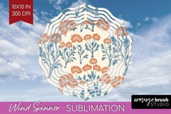 Vintage Flowers Wind Spinner Sublimation PNG - Floral Round Product Image 1