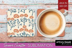 Vintage Flowers Square Coaster - Floral Coaster PNG Product Image 1