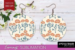 Vintage Flowers Round Earrings - Floral PNG Sublimation Product Image 1