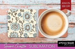 Vintage Flowers Square Coaster - Floral Coaster PNG Product Image 1