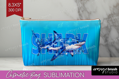 Shark Floral Cosmetic Bag Sea Blue Makeup Bag PNG Product Image 1
