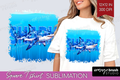 Shark Floral Square Tshirt Background Sea Blue PNG Product Image 1