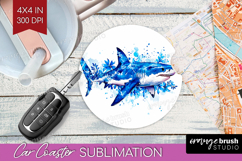 Shark Floral Car Coaster Blue Flowers Coaster PNG Product Image 1