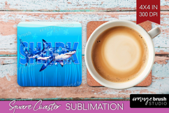 Shark Floral Square Coaster Sea Blue Coaster PNG Sublimation Product Image 1