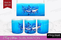 Shark Floral Mug Wrap Sea Blue Mug PNG Sublimation Product Image 1