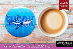 Shark Floral Round Coaster Sea Blue Coaster PNG Sublimation Product Image 1