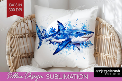 Shark Floral Pillow Sublimation Blue Flowers Pillow Cover Product Image 1