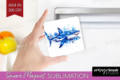 Shark Floral Magnet Sublimation Blue Flowers Square Magnet Product Image 1
