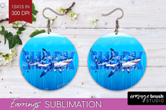 Shark Floral Round Earrings Sea Blue PNG Sublimation Product Image 1