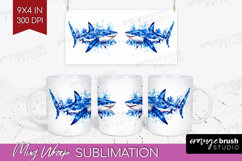 Shark Floral Mug Wrap Blue Flowers Mug PNG Sublimation Product Image 1
