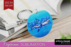 Shark Floral Keychain PNG Sea Blue Keychain Sublimation Product Image 1