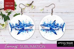 Shark Floral Round Earrings Blue Flowers PNG Sublimation Product Image 1
