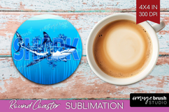 Shark Floral Round Coaster Sea Blue Coaster PNG Sublimation Product Image 1