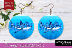 Shark Floral Round Earrings Sea Blue PNG Sublimation Product Image 1
