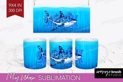 Shark Floral Mug Wrap Sea Blue Mug PNG Sublimation Product Image 1