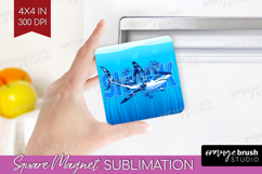 Shark Floral Magnet Sublimation Sea Blue Square Magnet PNG Product Image 1
