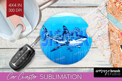 Shark Floral Car Coaster Sea Blue Coaster PNG Sublimation Product Image 1